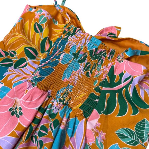 City Vibe Dress Retro Floral Resort Size Small Mini Bow Cut Out Vacation 70s - Picture 4 of 6